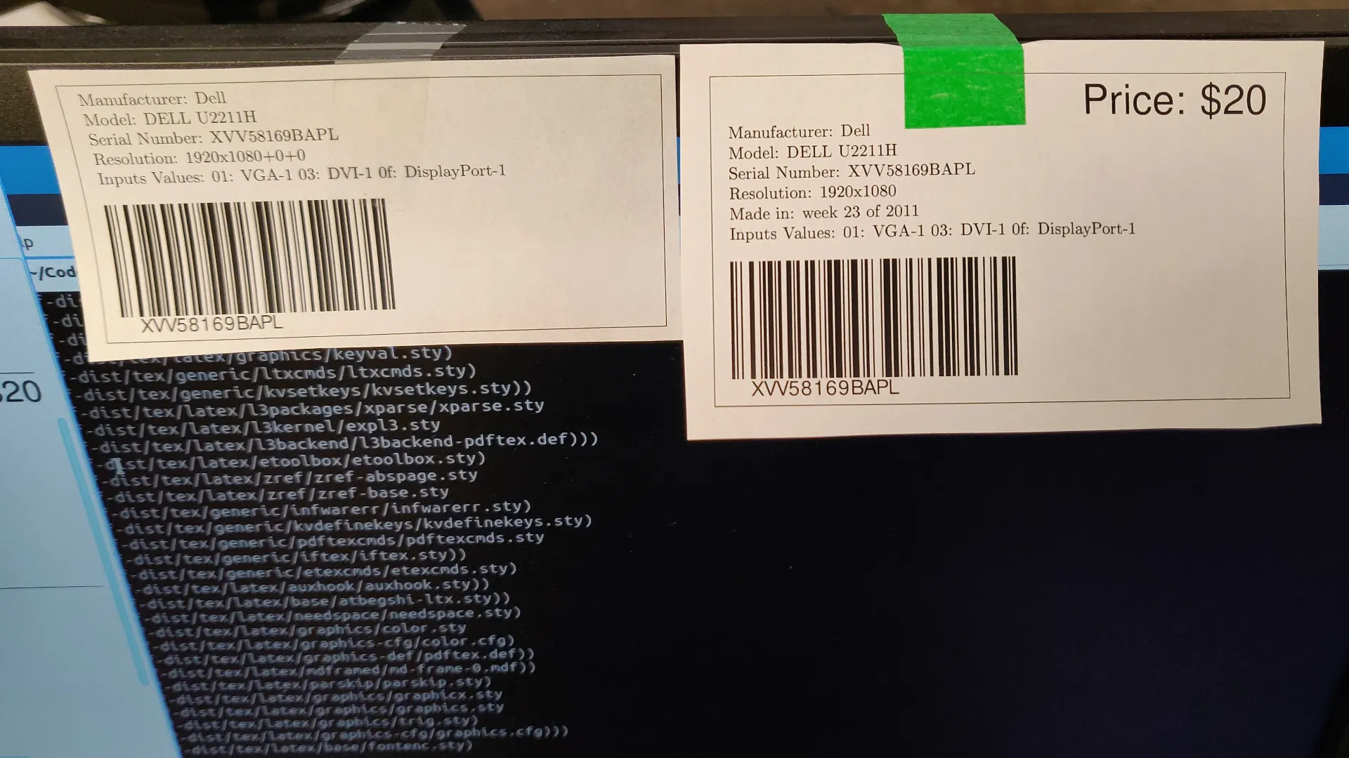 A monitor with both the old and new script results