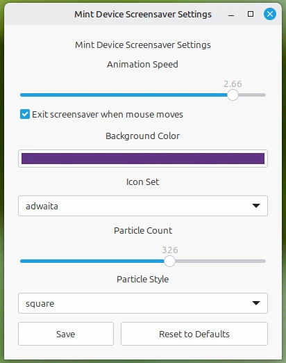 Mint Device Screensaver Settings